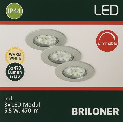 Briloner - SET 3x LED Prigušiva ugradbena svjetiljka za kupaonicu LED/5,5W/230V IP44