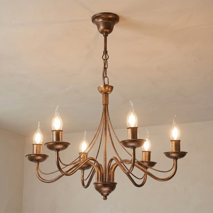 Brončani luster na lancu ANTON 6xE14/60W/230V