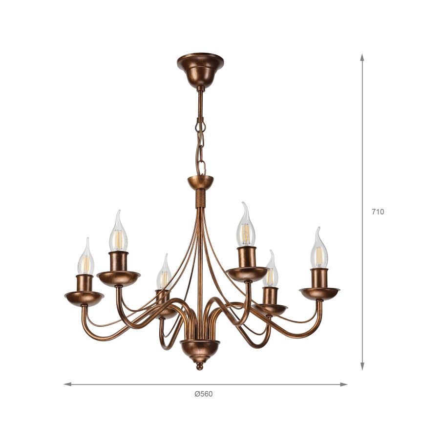 Brončani luster na lancu ANTON 6xE14/60W/230V
