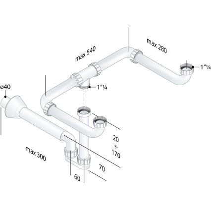 Bruckner - Sifon za umivaonik za dvostruki umivaonik namještaj MOSQUITO DN40 bijela