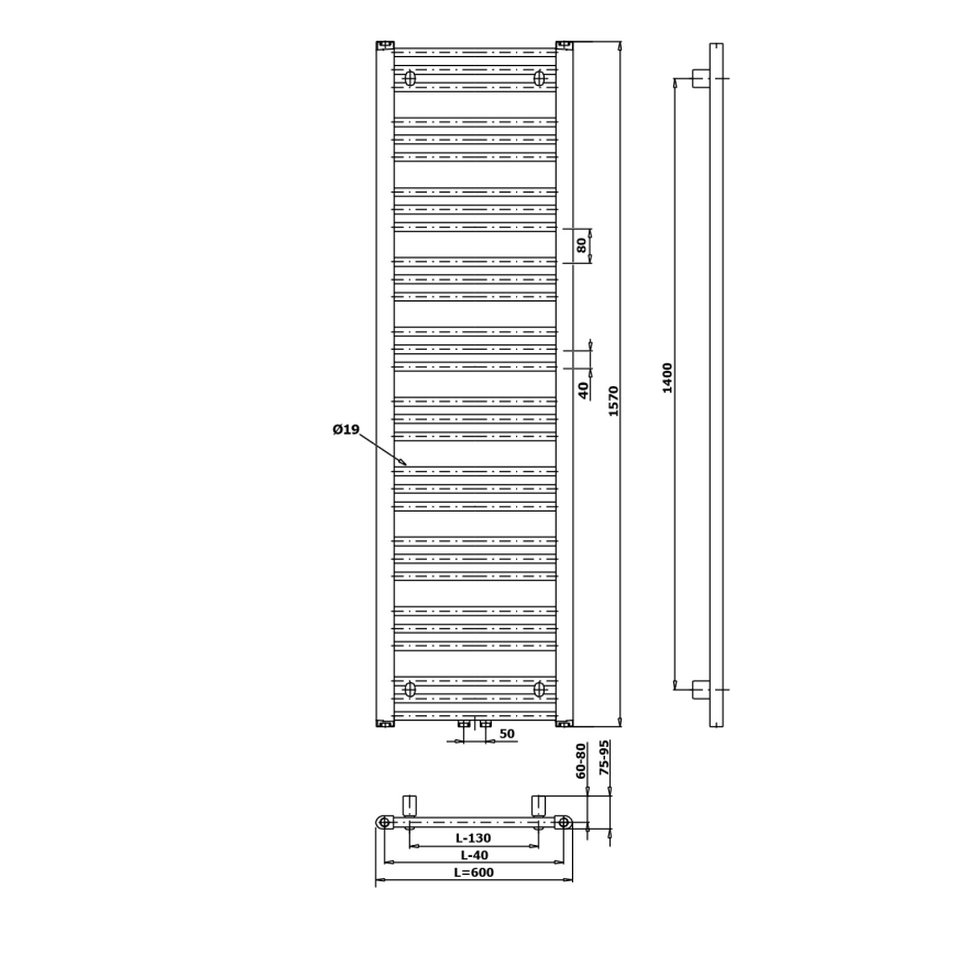 Bruckner - Kupaonski radijator ALBRECHT 765W/230V 60x157 cm mat crna
