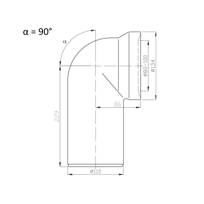 Bruckner - Priključno koljeno 90° za WC školjku 11 cm bijela