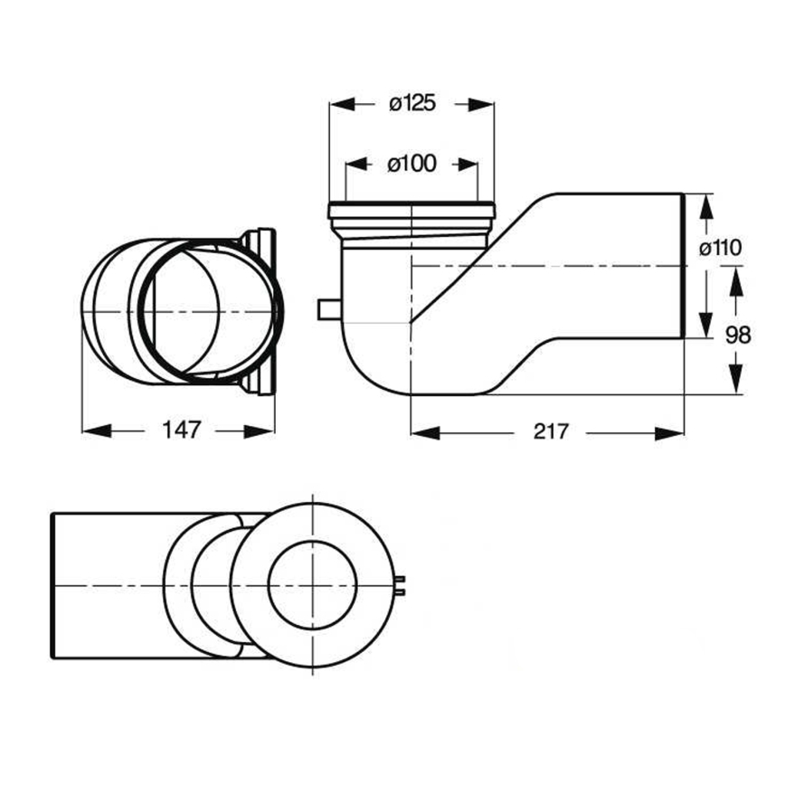 Bruckner - Priključno koljeno 90° za WC školjku Offset 11 cm bijela