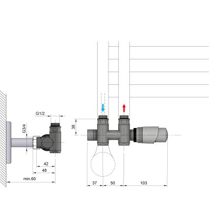 Bruckner - Termostatski priključni set za središnje spajanje WICHER COMBI mat crna