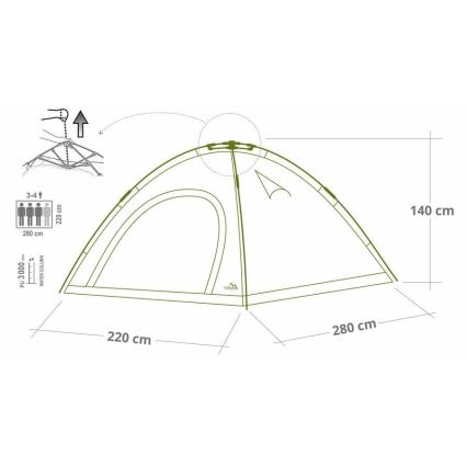 Brzo sklopivi šator za 3-4 osobe PU 3000 mm zelena