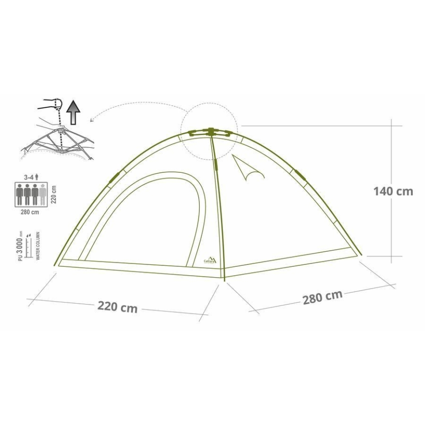 Brzo sklopivi šator za 3-4 osobe PU 3000 mm zelena