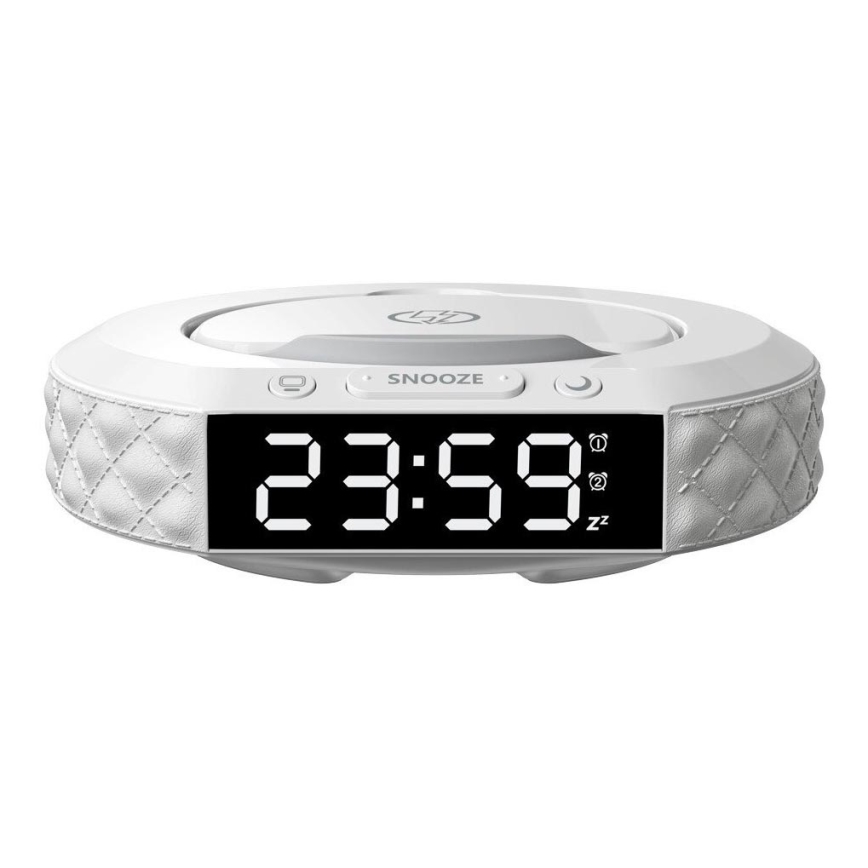 Budilica s LCD zaslonom i bežičnim Qi punjačem 27W/9V 220 mAh bijela
