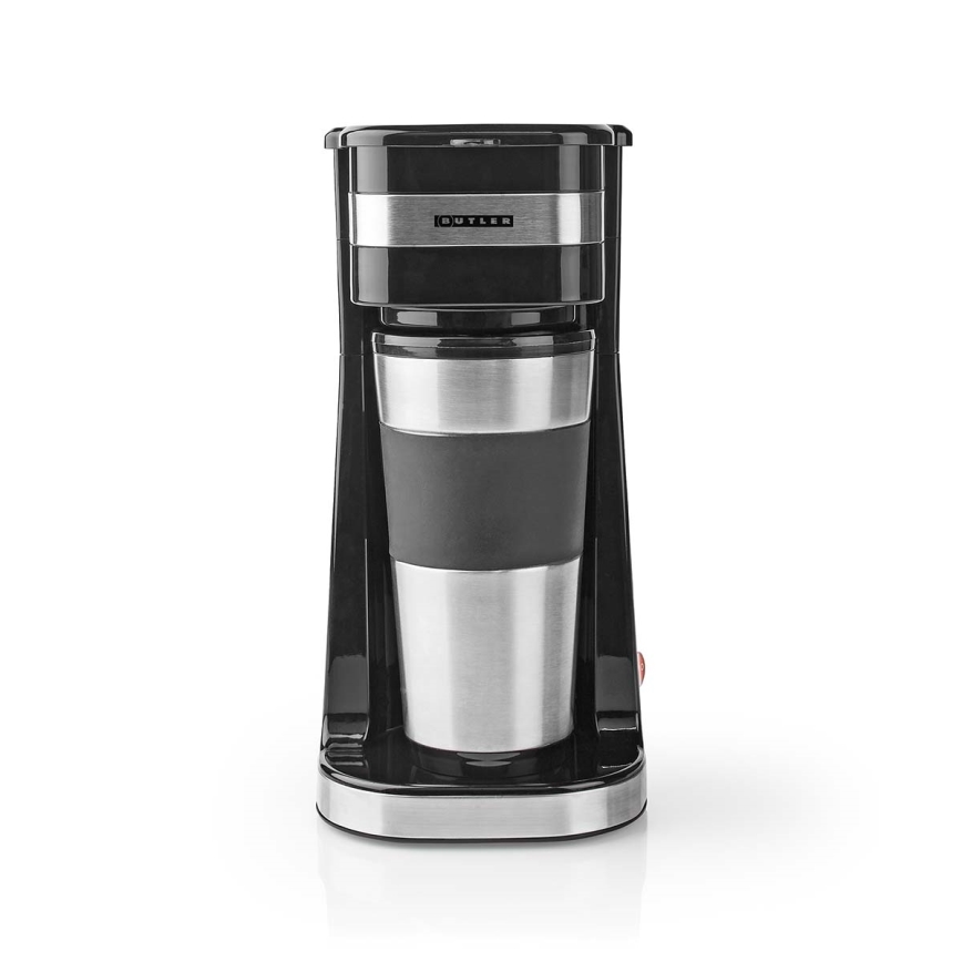 Butler - Aparat za jednu šalicu kave 0,4 l s putnom šalicom 750W/230V nehrđajući čelik/crna