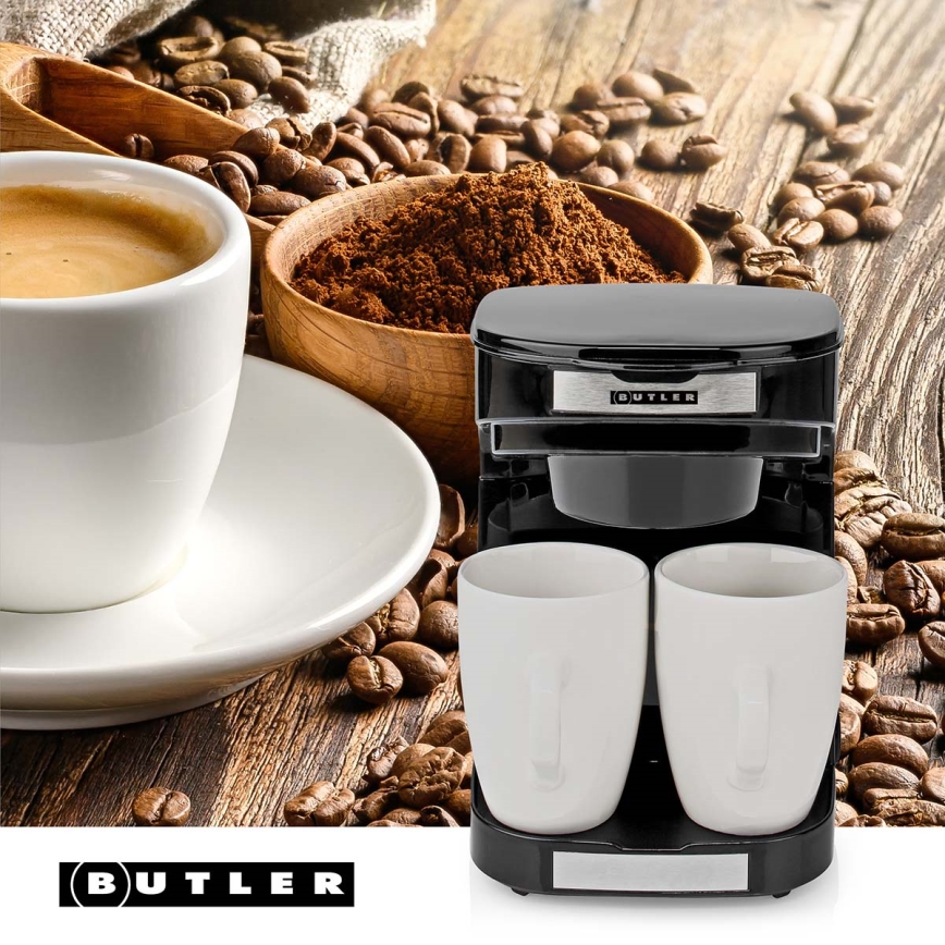 Butler - Aparat za kavu za dvije šalice 450W/230V u crnoj boji