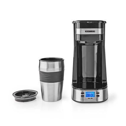 Butler - aparat za kavu za jednu šalicu 0,4 l s tajmerom i putnom šalicom 750W/230V nehrđajući čelik/crna