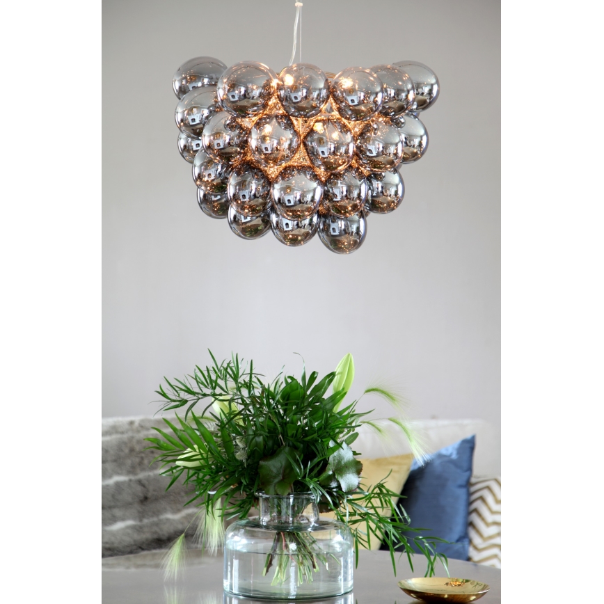 ByRydens - Luster na sajli GROSS 8xG9/4W/230V dimna/crna pr. 50 cm
