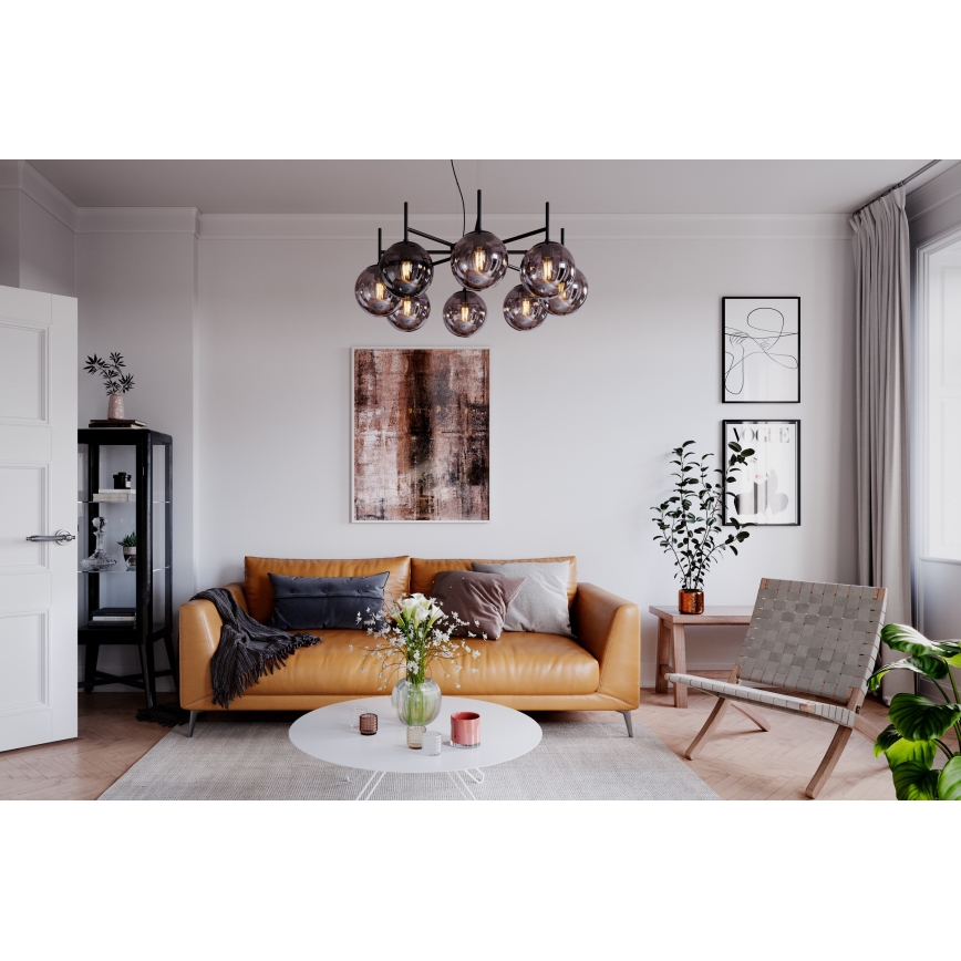ByRydens - Luster na sajli BOYLE 8xE27/5W/230V dimna/crna pr. 83 cm