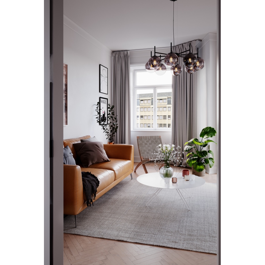 ByRydens - Luster na sajli BOYLE 8xE27/5W/230V dimna/crna pr. 83 cm