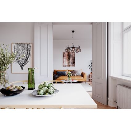 ByRydens - Luster na sajli BOYLE 8xE27/5W/230V dimna/crna pr. 83 cm