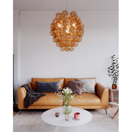 ByRydens - Luster na sajli DELUXE 4xE14/5W/230V dimna/smeđa pr. 64 cm