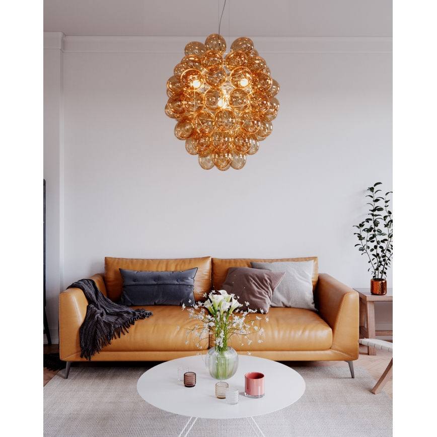 ByRydens - Luster na sajli DELUXE 4xE14/5W/230V dimna/smeđa pr. 64 cm