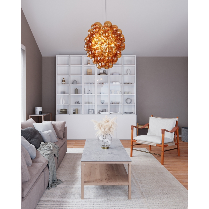 ByRydens - Luster na sajli DELUXE 4xE14/5W/230V dimna/smeđa pr. 64 cm