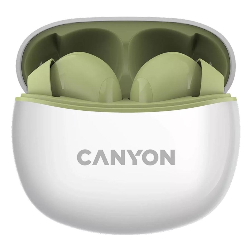 Canyon - Bežične stereo slušalice True Wireless 500 mAh + 2x 40 mAh bijela/zelena