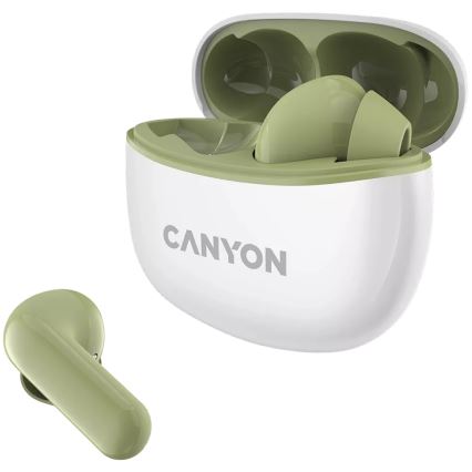 Canyon - Bežične stereo slušalice True Wireless 500 mAh + 2x 40 mAh bijela/zelena