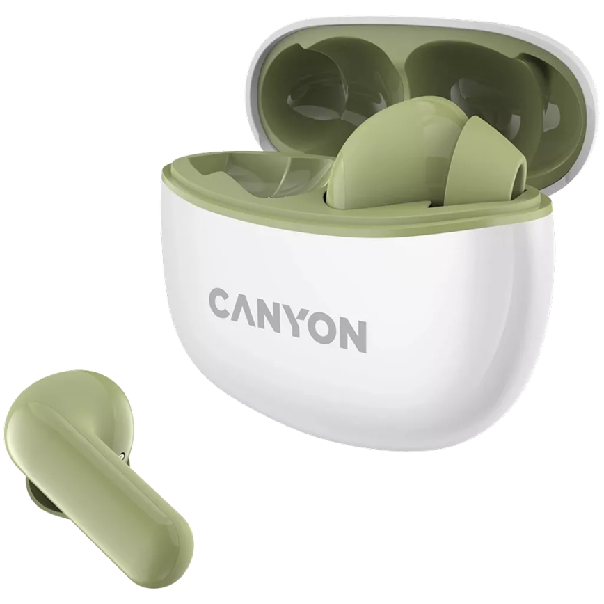 Canyon - Bežične stereo slušalice True Wireless 500 mAh + 2x 40 mAh bijela/zelena