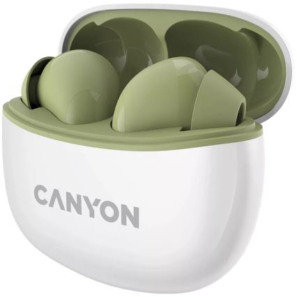 Canyon - Bežične stereo slušalice True Wireless 500 mAh + 2x 40 mAh bijela/zelena