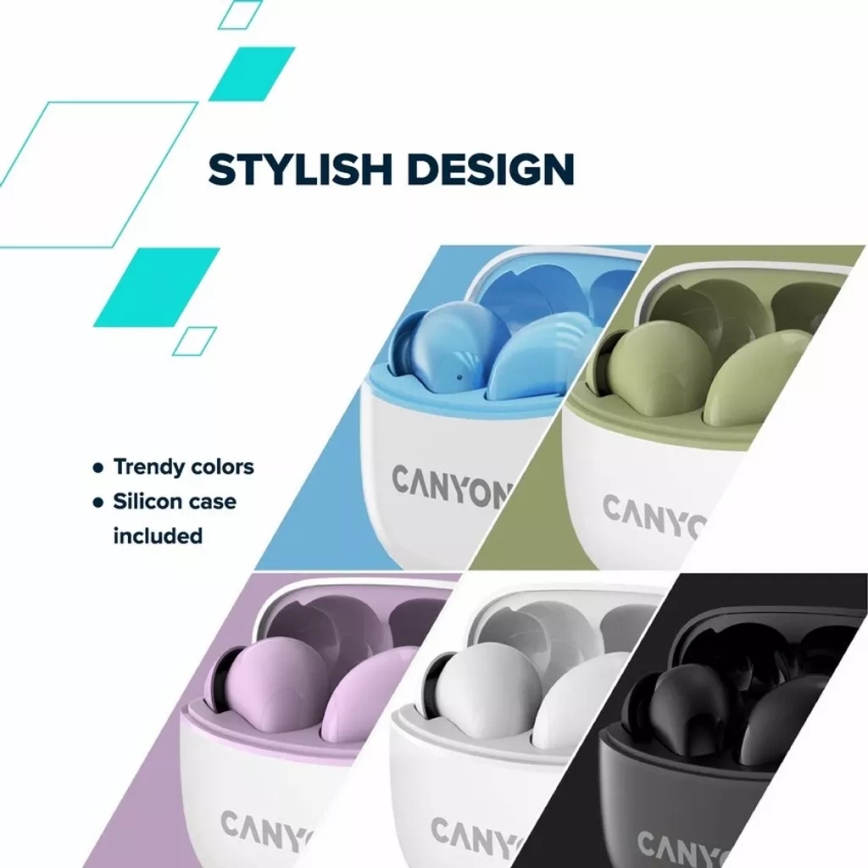 Canyon - Bežične stereo slušalice True Wireless 500 mAh + 2x 40 mAh bijela/zelena