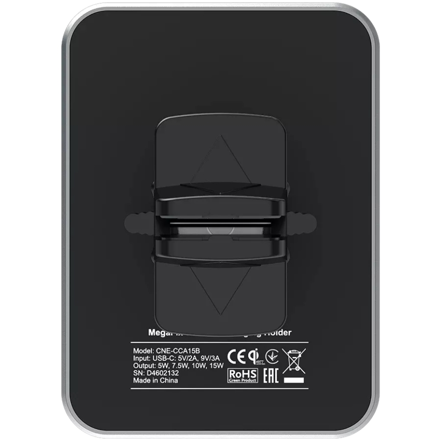 Canyon - Magnetni auto držač za mobitel s funkcijom bežičnog punjenja Qi 5V uglast crna