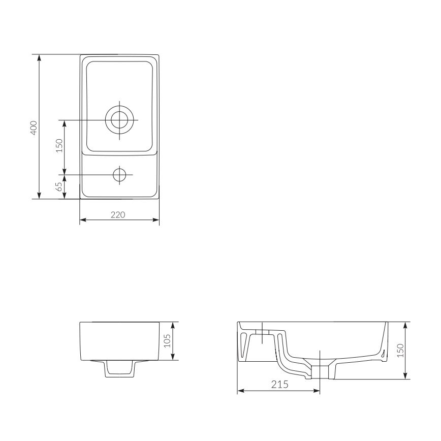Cersanit K114-004 - Umivaonik za ploču CREA 22x40 cm keramika/sjajna bijela