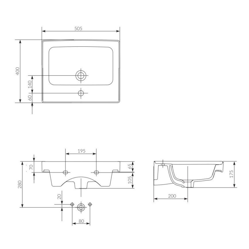 Cersanit K114-005 - Ugradbeni umivaonik CREA 40x50,5 cm keramika/sjajna bijela