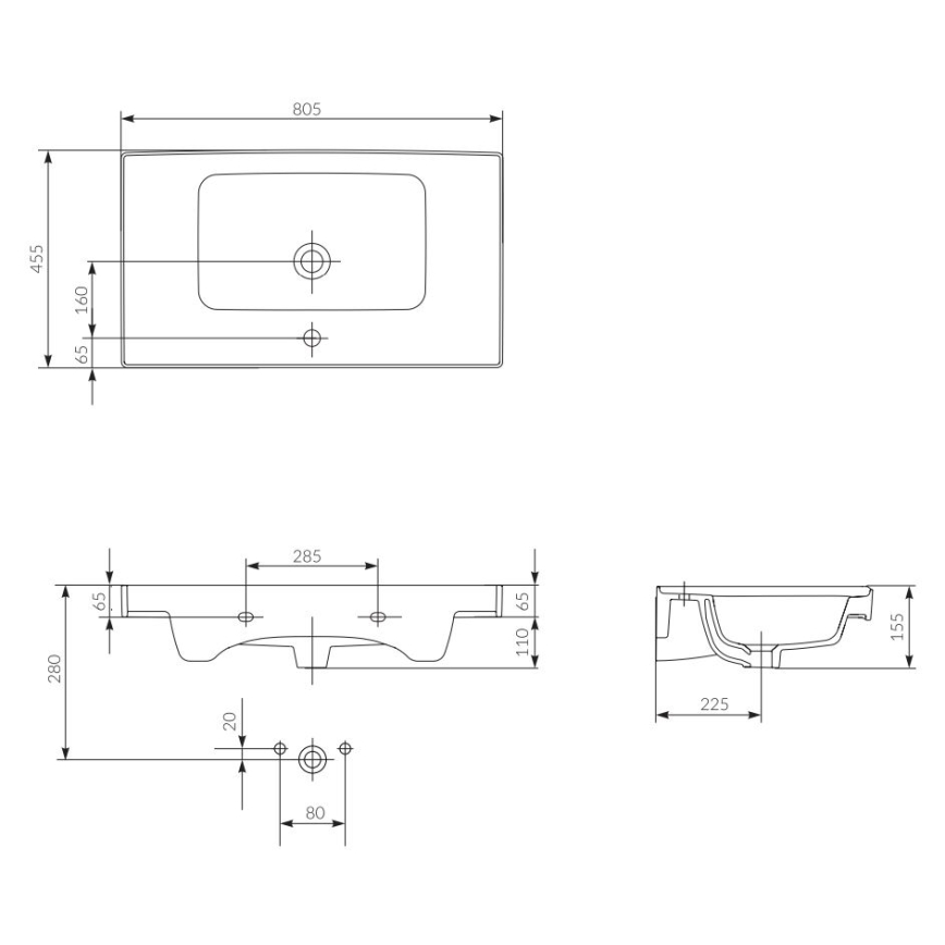 Cersanit K114-017 - Ugradbeni umivaonik CREA 44,5x80,5 cm keramika/sjajno bijela