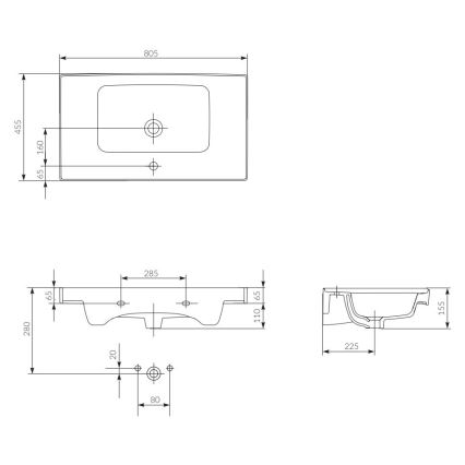 Cersanit K114-017 - Umivaonik na ploču/zidni CREA 44,5x80,5 cm keramika/sjajna bijela