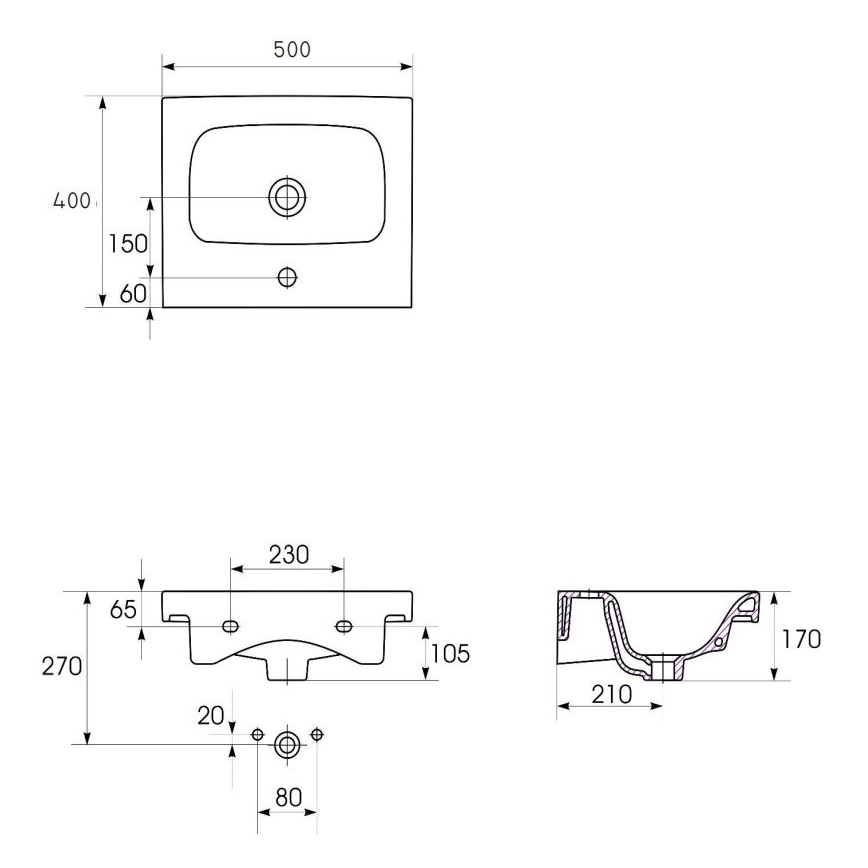 Cersanit K116-009 - Nadgradni/zidni umivaonik MODUO 40x50 cm keramika/sjajna bijela