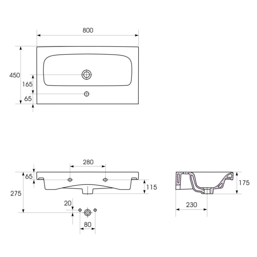 Cersanit K116-013 - Umivaonik na ploču/zidni MODUO 45x80 cm keramika/sjajna bijela