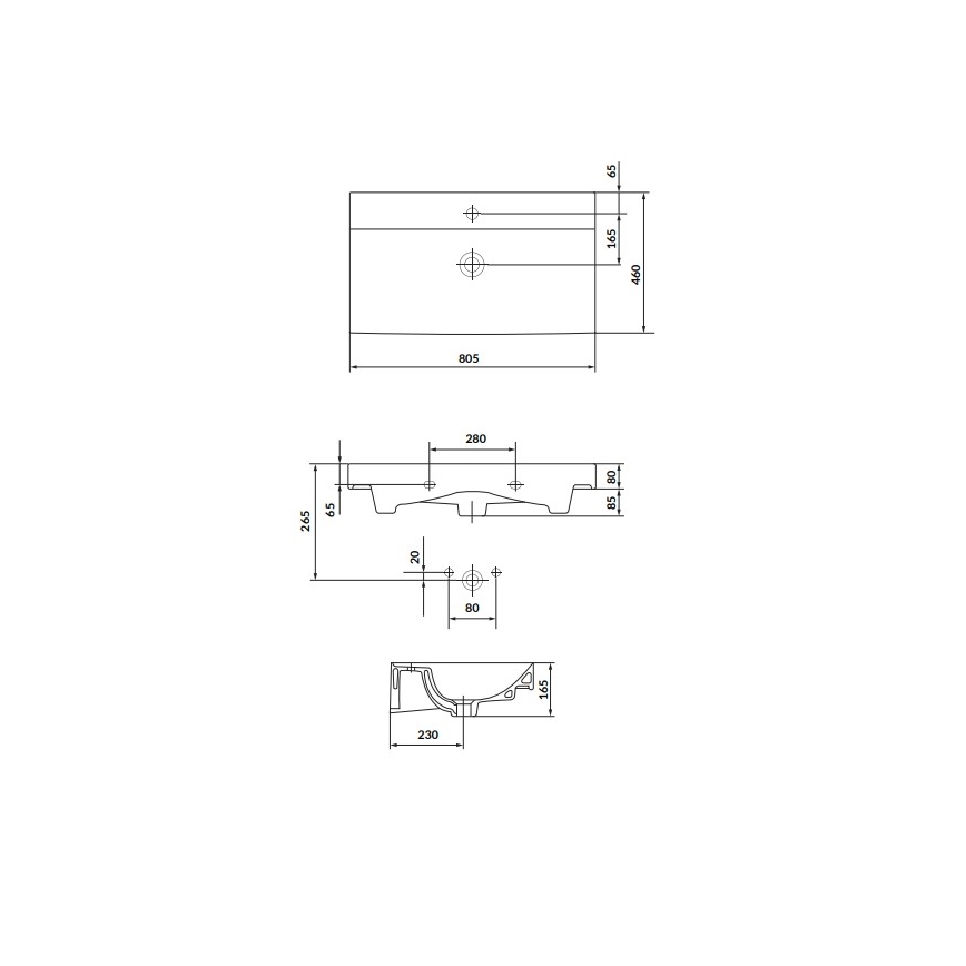 Cersanit K120-010 - Ugradbeni umivaonik LARGA 46x80,5 cm keramika/sjajna bijela