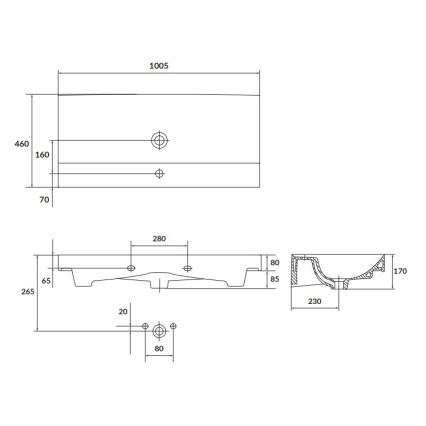 Cersanit K120-011 - Ugradbeni umivaonik LARGA 46x100 cm keramika/sjajna bijela