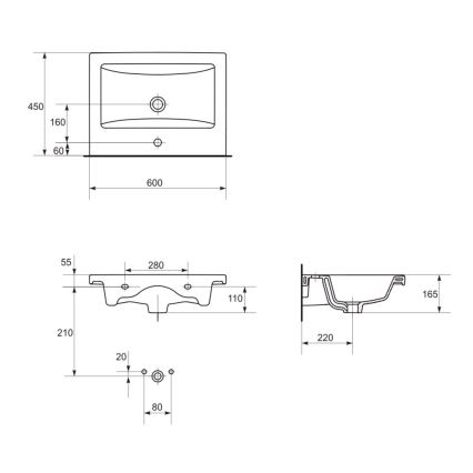 Cersanit K32-003-BOX - Ugradbeni umivaonik COMO 45x60 cm keramika/sjajna bijela