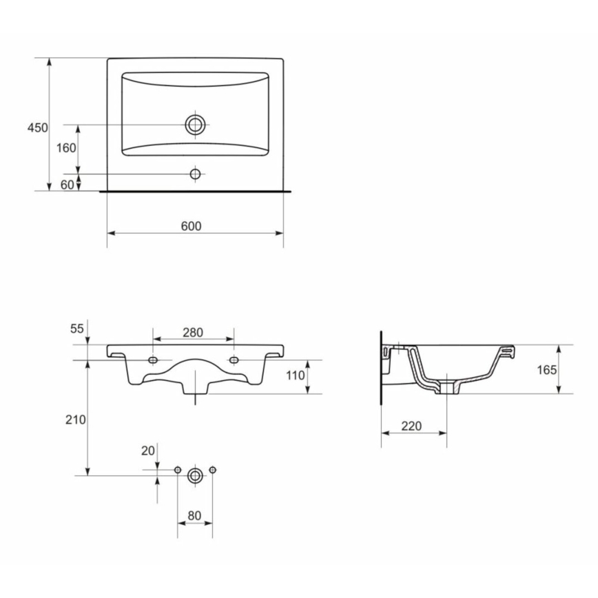 Cersanit K32-003-ECO - Umivaonik za ugradnju na ploču/zidni COMO 45x60 cm keramika/sjajna bijela