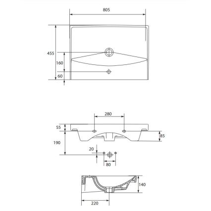 Cersanit K35-061 - Ugradni umivaonik CITY 45,5x80,5 cm keramika/sjajna bijela