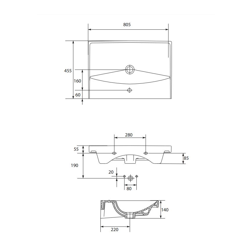 Cersanit K35-061 - Ugradni umivaonik CITY 45,5x80,5 cm keramika/sjajna bijela