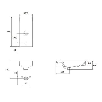 Cersanit K677-005 - Umivaonik za ploču LARGA 22x50 cm keramika/sjajna bijela