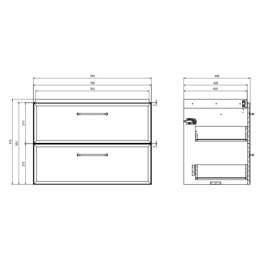 Cersanit S1017-003 - Viseći kupaonski ormarić ispod umivaonika MILLE 80x45 cm crni