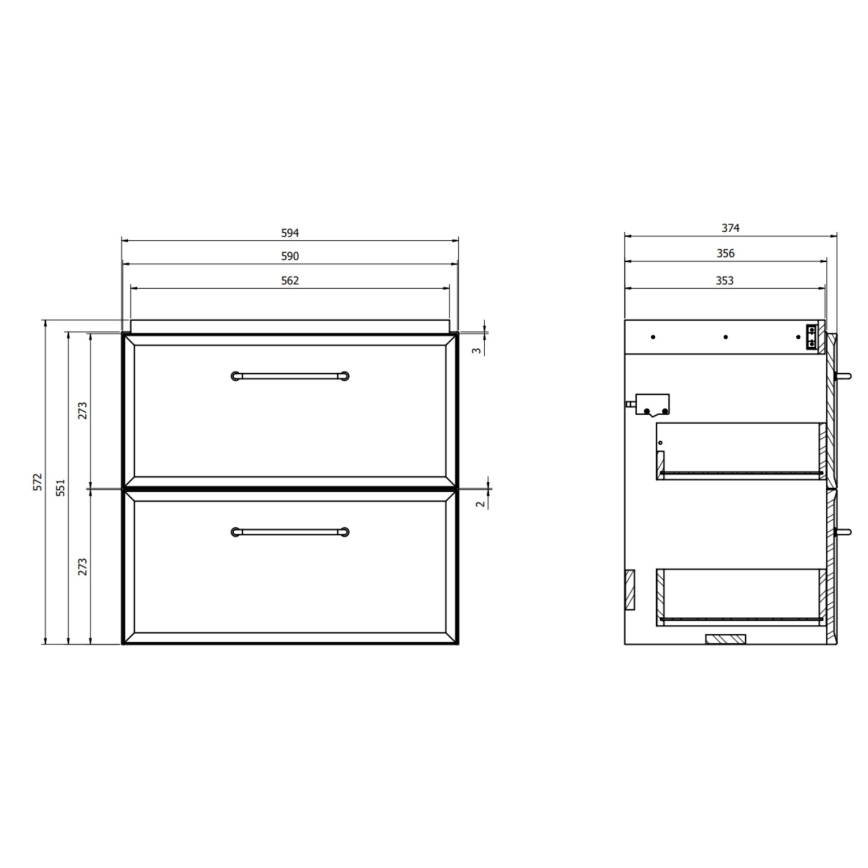 Cersanit S590-100 - Viseći kupaonski ormarić ispod umivaonika MILLE SLIM 60x38 cm crni