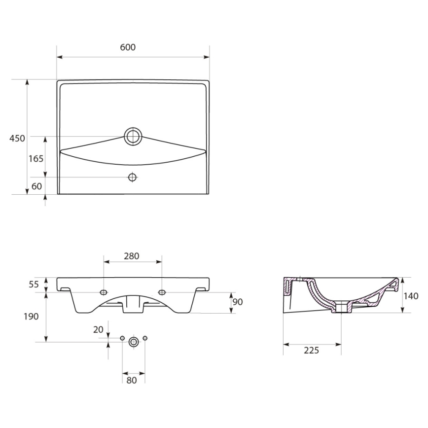 Cersanit S801-142-DSM - Zidni kupaonski ormarić s umivaonikom LARA CITY 60x45 cm bijeli