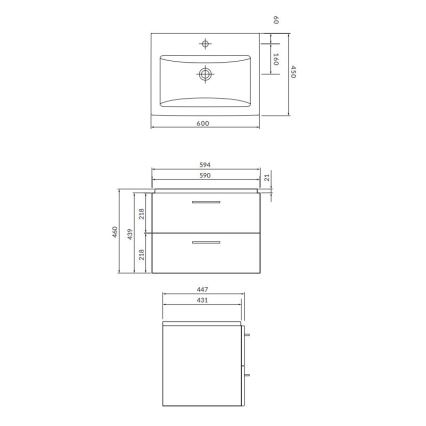 Cersanit S801-148-DSM - Zidni kupaonski ormarić s umivaonikom LARA 60x45 cm orah