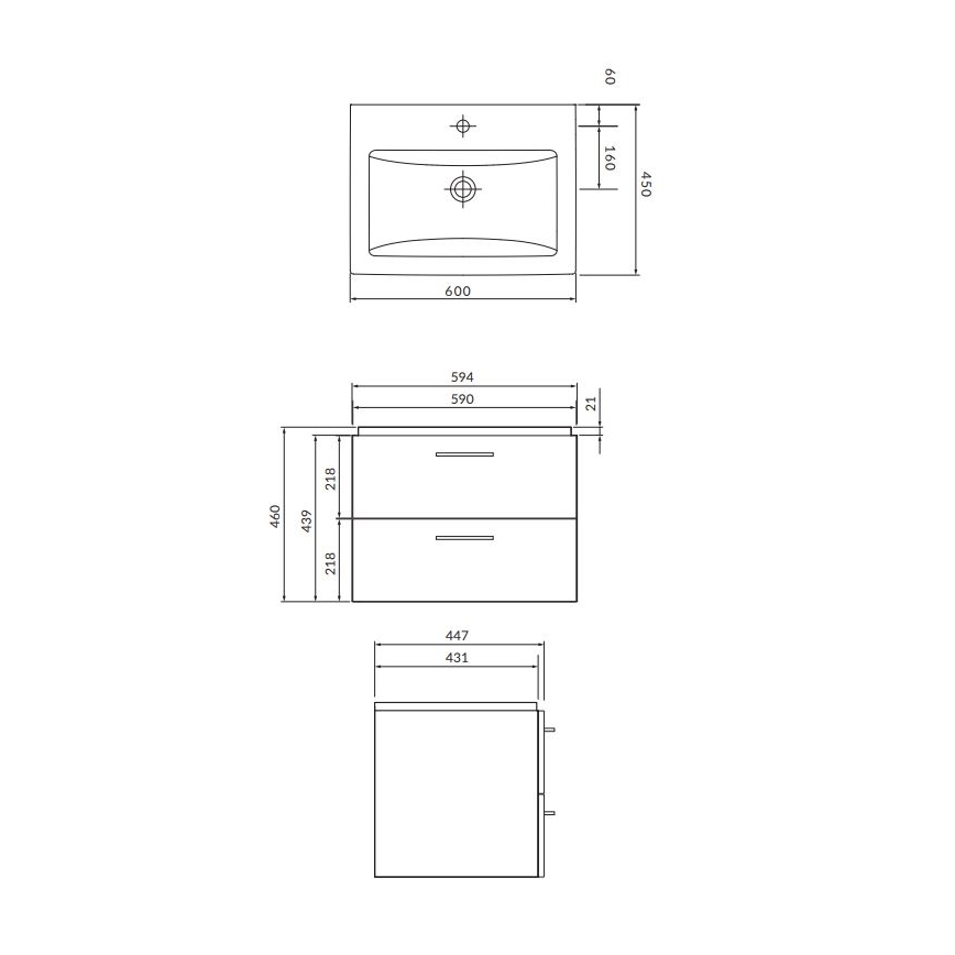 Cersanit S801-148-DSM - Zidni kupaonski ormarić s umivaonikom LARA 60x45 cm orah