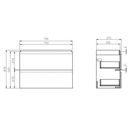 Cersanit S801-225-DSM - Viseći kupaonski ormarić s umivaonikom MEDA SLIM 62x80 cm sjajna bijela