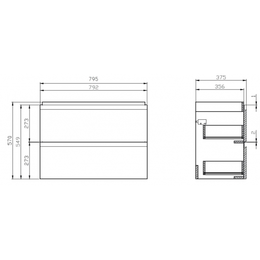 Cersanit S801-225-DSM - Viseći kupaonski ormarić s umivaonikom MODUO SLIM 80x57x38 cm sjajna bijela