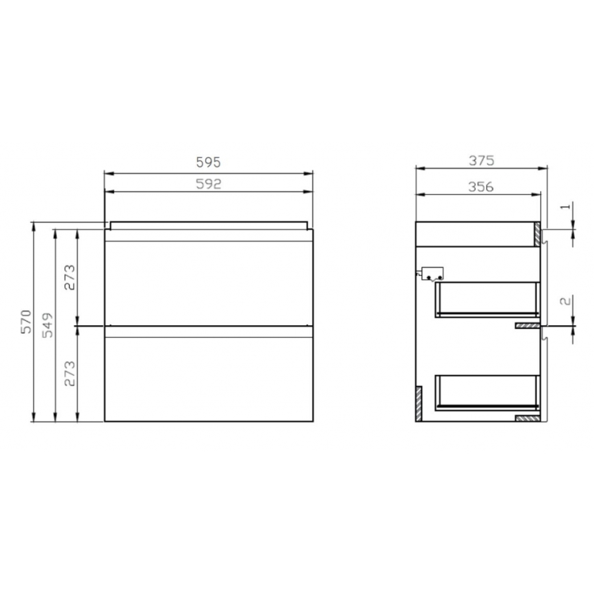 Cersanit S801-227-DSM - Viseći kupaonski ormarić s umivaonikom MODUO SLIM 60x57x38 cm bijela visokog sjaja