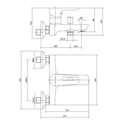 Cersanit S951-009 - Kada miješalica MILLE crna/sjajni krom
