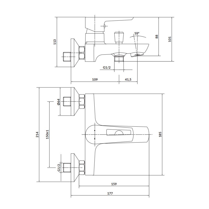 Cersanit S951-009 - Kada miješalica MILLE crna/sjajni krom